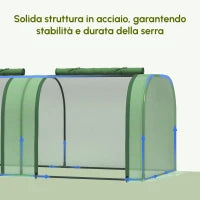 Serra da Giardino a Tunnel in Acciaio e Plastica PP con Porte Avvolgibili, 295x100x80 cm, Verde