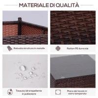 Set Mobili da Balcone in PE Rattan, Tavolo da Giardino con Poltroncine e Cuscini, Marrone