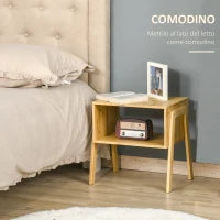 Comodino Multiuso Tavolino da Divano in Bambù, Design Aperto, 43x32.5x42cm
