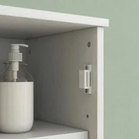 Mobile Colonna Conservazione Bagno Bianco, Dim, 35 L x 30 P x 170 H cm, con 2 Ante e Ripiano Regolabile, 2 Nicchie