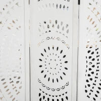 Separé Paravento da Interni Pieghevole a 3 Pannelli in Legno Intagliato, 120x170cm, Bianco