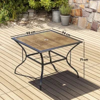 Tavolo da Giardino Marrone per 4 Persone con Foro Centrale per Ombrellone, 94L x 94P x 71A cm