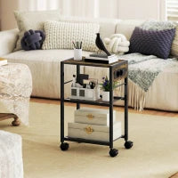 Supporto per stampante Supporto per stampante con ruote, prese, porte USB e USB-C fino a 40 kg Marrone Rustico