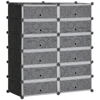 Mobile Scarpiera Modulare Salvaspazio, 12 Cubi 45x35x16 cm in Acciaio e PP, Nero e Bianco