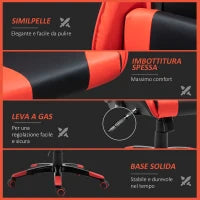 Sedia Gaming Professionale Girevole，Sedia da Ufficio Reclinabile con Sostegno Lombare e Collo PVC 67 x 67 x 123-132cm Nero-rosso
