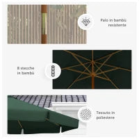 Ombrellone da Giardino con Doppio Tettuccio, in Bambù e Poliestere, Ø325x250 cm, Verde