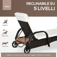 Set da Giardino con 2 Sedie a Sdraio con Schienale Reclinabile e Tavolino Basso in Rattan PE, Marrone