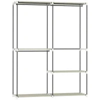 Armadio per Abiti Aperto con 4 Ripiani in Tessuto, 3 Barre per Appendere e Struttura in Metallo 142x43x185 cm Crema