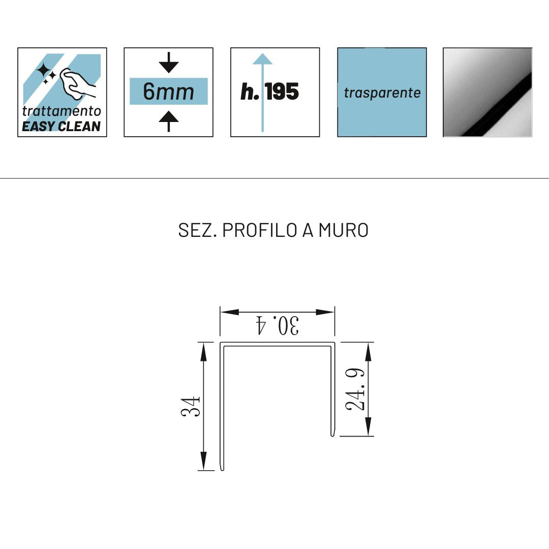 Ix box shower lato fisso calla lf116 cristallo 6 millimetri chrome *** misure 97-99xh195 cm trasparente, confezione 1