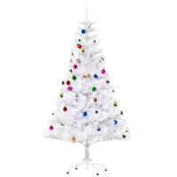 Albero di Natale Bianco 150cm con Addobbi e 680 Rami, Albero di Natale Innevato Artificiale in PVC