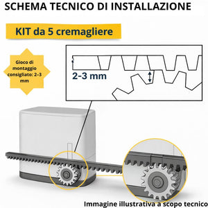 Kit 5 cremagliere nylon m4 con inserto metallico per cancelli scorrevoli