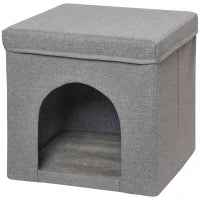 Casetta per Gatti Pieghevole a Cubo con Cuscino e Tappetino Tiragraffi, 36.5x36.5x36.5 cm, Grigio