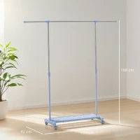 Stendibiancheria Estensibile con Ruote con Asta in Acciaio Inox e Mensola per Scarpe 159x42x168 cm Blu e Argento