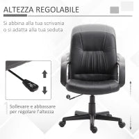 Sedia da Ufficio Ergonomica e Girevole, Poltrona da Ufficio con Altezza Regolabile in Similpelle 60x60x94-103cm Nero