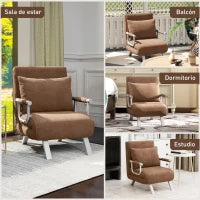 Poltrona Letto 2 in 1 con Schienale Regolabile e Cuscino 65x69x80 cm Marrone