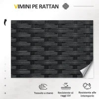 Salotto da Esterno Rattan PE con Divano 2 Posti, 2 Poltrone con Cuscini e Tavolino in Vetro, Nero