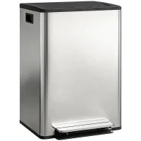 Pattumiera a Pedale con 2 Scomparti da 30L, Coperchio Ammortizzato e Secchi Rimovibili, Acciaio Inox, Argento