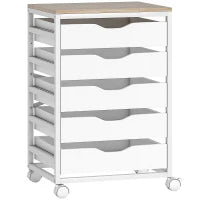 Mobiletto da ufficio su ruote in legno con 5 cassetti, maniglie incassate, 50 x 40 x 74,5 cm, bianco