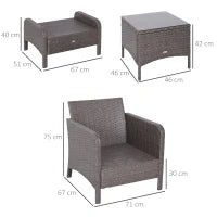 Set Mobili da Giardino 2 Poltrone 2 Poggiapiedi 1 Tavolino in Vetro Temperato Rattan Grigio