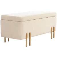 Panca Fondo Letto Moderna con Spazio Contenitore Interno, in Poliestere Beige, 100x40x42 cm