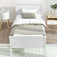 Struttura letto singolo in legno massiccio con doghe, testata e pediera, 100 x 210 cm Bianco