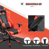 Sedia Gaming Professionale Girevole，Sedia da Ufficio Reclinabile con Sostegno Lombare e Collo PVC 67 x 67 x 123-132cm Nero-rosso