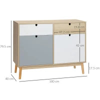 Mobiletto Multiuso Stile Nordico, Armadietto Due Ante con Cassetti per Cucina e Ingresso, 100x40x79.5cm, Multicolore