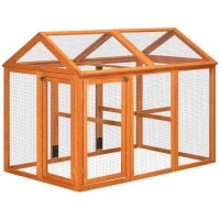 Gabbia per Galline in Legno con Porte Multiple e Rete in Metallo, 140x88.5x106cm, Arancione