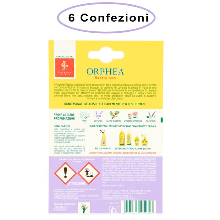 Orphea salvalana foglietti per cassetti e armadi profumo lavanda 6 confezioni da 12 foglietti