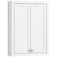 Mobile da Bagno a Parete in Legno con 2 Ripiani Regolabili su 3 Livelli, 61x20x84 cm, Bianco