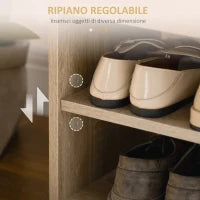 Scarpiera Salvaspazio Imbottita con 2 Ripiani Aperti e Spazio a Scomparsa, in Legno e Pelle PU, 80x30x45 cm