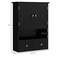 kleankin Armadio da Bagno da Parete con 2 Ante e 2 Cassetti 50,8x17,8x66 cm Nero