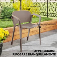 Set 4 Sedie da Giardino Impilabili in Plastica Moderne con Braccioli 60x56x75 cm, Grigio