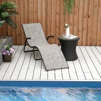 Lettino Prendisole Pieghevole Ergonomico da Esterno in Metallo e Tessuto a Rete, 170x62x68cm, Grigio