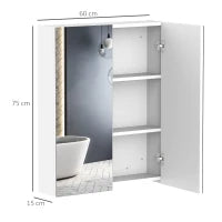 Homcom Mobiletto Pensile da Bagno con 2 Ante e Specchiera in MDF Bianco 60 x 75 x 15cm