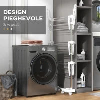 Stendino Verticale Pieghevole in Acciaio e Plastica con 6 Ruote e 3 Ripiani Regolabili, 142x55x172 cm