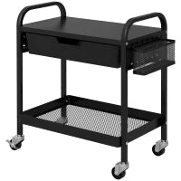 Carrello da Cucina con Cesto, Cassetto Estraibile e 3 Ganci, in PP e Metallo, 61x32.6x58.5 cm, Nero