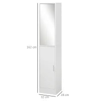 kleankin Mobile Colonna Bagno in Legno a 5 Ripiani con Anta a Specchio Apribile, 32x28x162 cm, Bianco