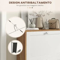 Scarpiera Slim con 3 Ripiani Regolabili a 2 Livelli per 12 Paia, in Truciolato e MDF, 60x24.5x75.5 cm