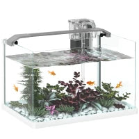 Acquario in Vetro con Luci LED da 20L, Filtro e Pompa d'Acqua, 38x26x27 cm, Bianco