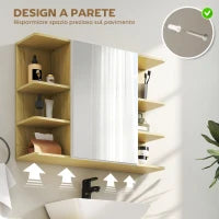 Specchiera Bagno con Armadietto a 2 Ripiani e 6 Vani Aperti, 80x20x59 cm, Legno