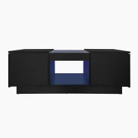 Tavolino da caffè nero con rivestimento in vetro, illuminazione LED, 2 cassetti e vano aperto, Nero