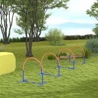 Set Agility Dog con 4 Archi Componibili e Borsa da Trasporto, in PE e ABS, 88x64x95 cm, Blu e Arancione