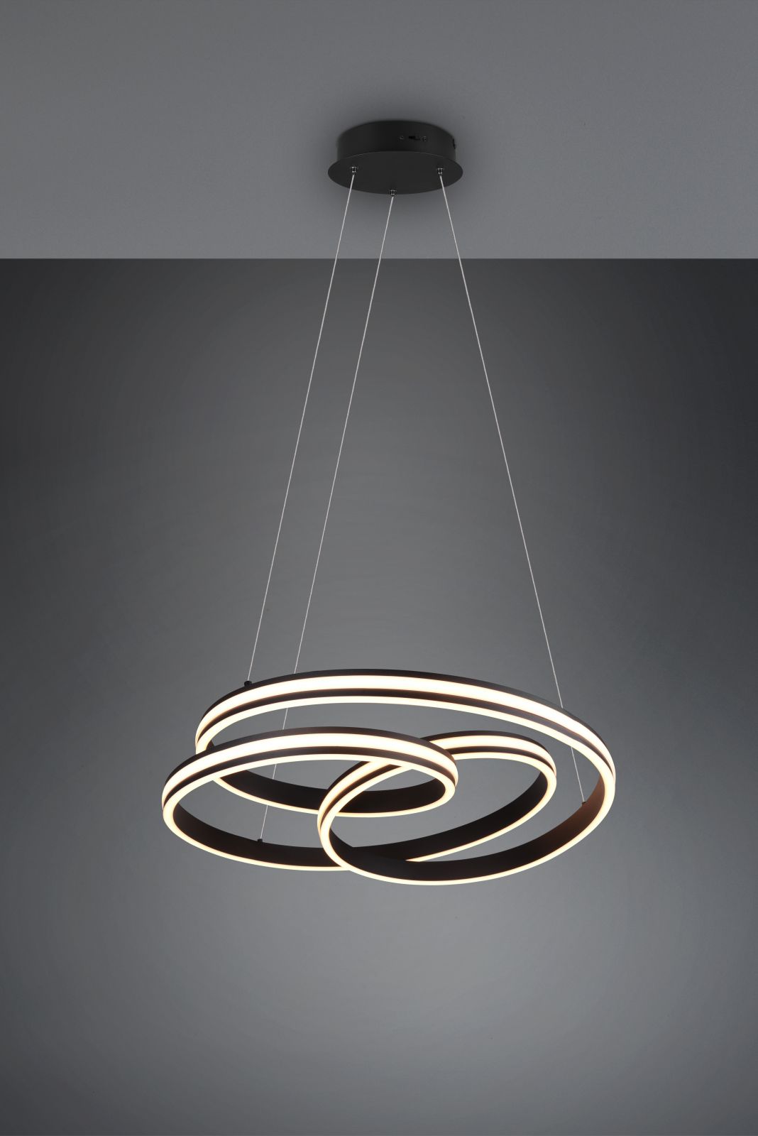 YARA SOSPENSIONE LED 60W 7200lm, 2300+3000+4000K NERA DIMMERABILE CON INTERRUTTORE A PARETE D. 60CM