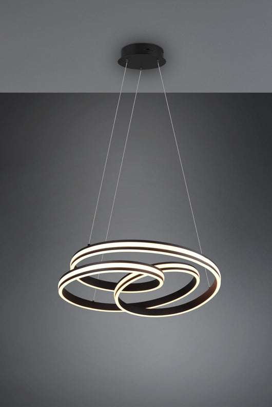 YARA SOSPENSIONE LED 60W 7200lm, 2300+3000+4000K NERA DIMMERABILE CON INTERRUTTORE A PARETE D. 60CM