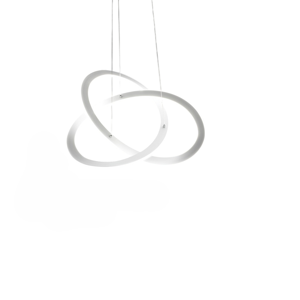 Lampadario led moderno Yara 40W sospensione dimmerabile 3000K luce calda, design anelli in alluminio bianco 57x120cm, 1900lm, led integrato IP20