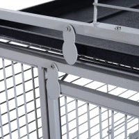 Voliera per Uccelli con Ruote Altezza 161.5cm, Vaschette in Acciaio e Trespoli in Legno, Argento