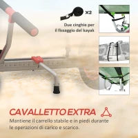 Carrello per Kayak e SUP con Larghezza Regolabile in Alluminio, Ruote Ø25 cm, Max 100 kg, Nero