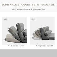Divano da Terra 2 in 1 con Schienale Reclinabile su 7 Livelli e Cuscini, 130x73x60 cm, Grigio Carbone