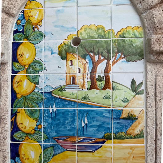 Fontana spagnola modello vietri maiolica h120xl80xp45 cm cemento effetto pietra